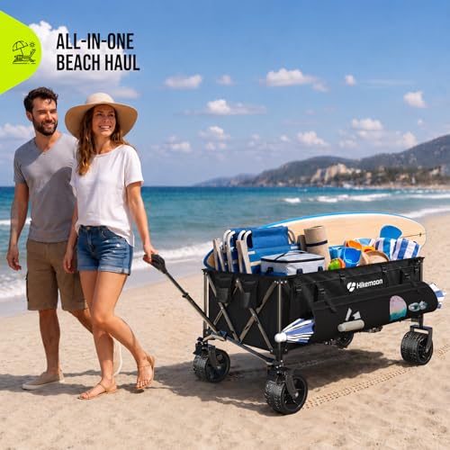 Hikemoon 400L Ultra Large Collapsible Wagon with Big Wheels - Black - color: Black-a