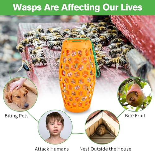 Wasp Trap Bee Catcher - Outdoor Hanging Carpenter Bee Traps - color: Orange, size: 2 Pack