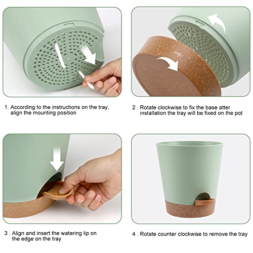 YNNICO Indoor Self Watering Planters with Drainage Holes and Saucers, 8, 7, 6.5, 6, 5.5, 5 Inches, Green, 6 Pots. - color: Green, size: 8+7+6.5+6+5.5+5 inch