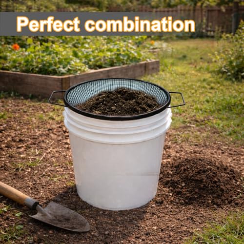 2PCS Soil Sifter for Gardening, Rock Sifter for 5 Gallon Bucket,Compost Sifter Dirt Sifter,Captures Dirt Rocks Sawdust Black Handle Upgrade Version - color: 2Pcs Black