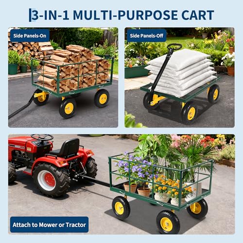 1500 LBS Steel Garden Cart with Removable Sides & Liner - color: Green