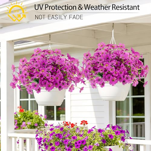 12 Bundles Purple Artificial Flowers for Outdoors, UV Resistant Faux Plants - color: Purple, size: 12 PCS
