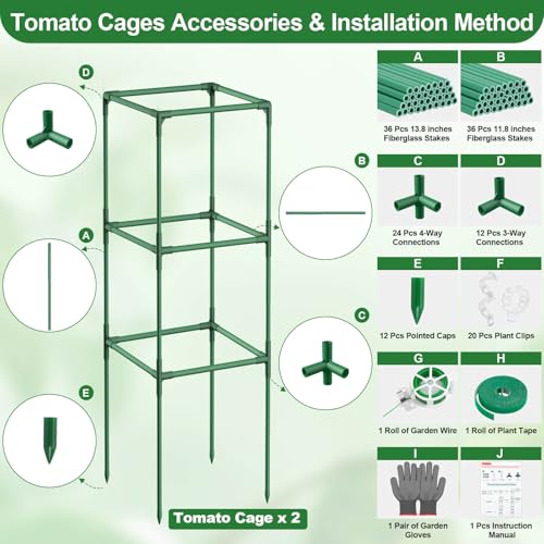 Lezmarket 2 Pack Tomato Cages for Garden, Tomato Trellis for Raised Garden Bed with Plant Clips and Twist Ties for Climbing Plants, 43 inches - size: 2 Pack