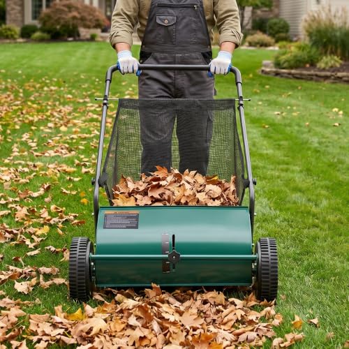 DRMBOOK Push Lawn Sweeper, Manual Leaf & Grass Collector, 21-Inch Green - color: Green, size: 21-Inch