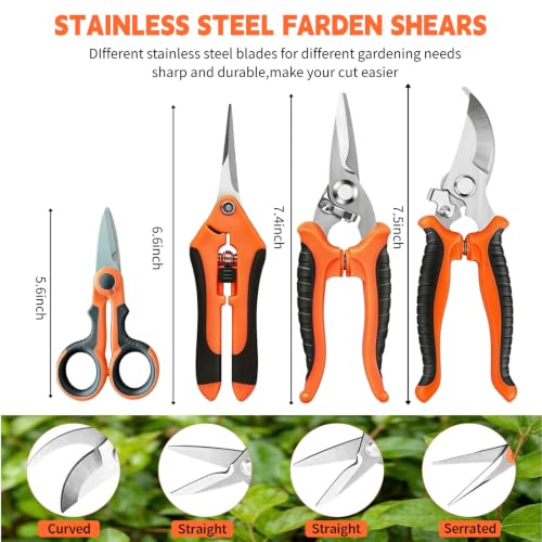 HoMaNa 4 Pack Garden Shears Pruning Set, Stainless Steel Multi-Blade - color: Orange