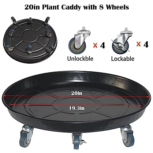 ARTLINE Round Plant Stand with Lockable Wheels, Heavy Duty for Indoor Outdoor, Large Rolling Dolly Planter Caddy on Casters to Carry Potted Flower Pot, Round Metal Tray NO Holes, Black - color: Black 1 Pack, size: 20"