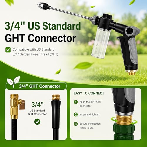 Garden Hose Spray Nozzle, Multi-Function Water Sprayer with 360° Rotating Head for Car Wash, Patio & Lawn Cleaning