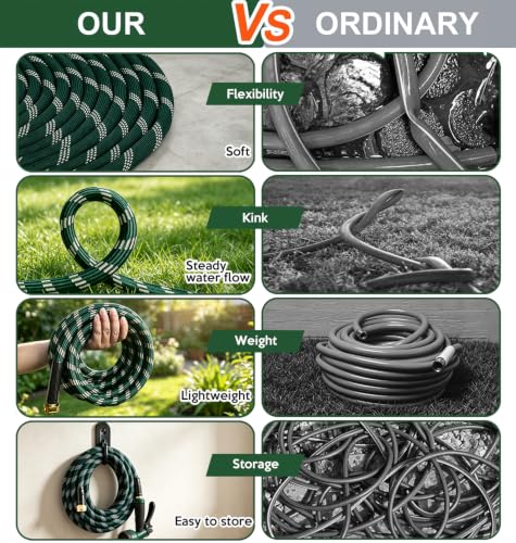 Garden Hose 50 ft, 2026 Upgraded Kink Free Flexible Water Hose 50ft With 10 Pattern Spray Nozzle, Leak-Proof, Portable, Ultra Lightweight & Durable Garden Hose for Yard, Lawn, Outdoor (DarkGreen) - size: 50FT