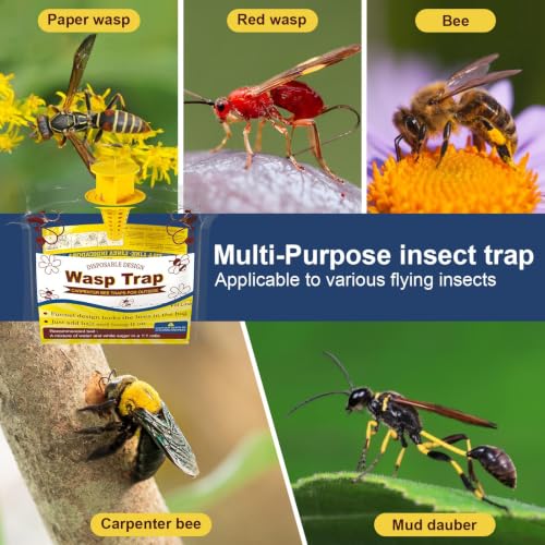Wasp Traps Outdoor Hanging 6 Pack Disposable Yellow Jacket Traps Carpenter Bee Killer Bug Catcher Bags Outside Insect Control Farm Patio Lawn Garden
