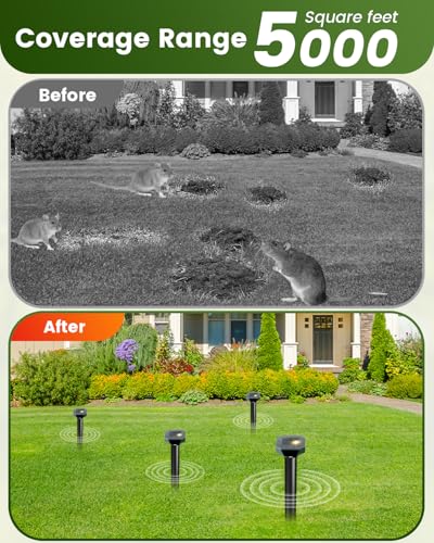 Snake & Mole & Rabbit & Skunk Repellent Solar Powered, Upgraded Ultrasonic Deterrent, IP65 Waterproof, Gopher Groundhog Chipmunk Raccoon and Vole Repellent & Deterrent for Lawn & Garden, 10 Pack - size: 1 Count (Pack of 10)