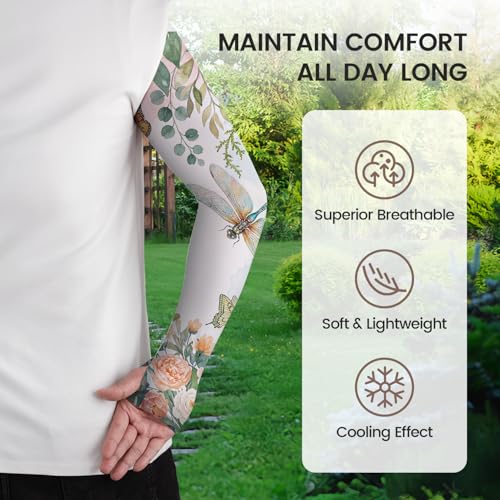 YPHCDO Gardening Sleeves for Women Sun Protection Cooling Arm Sleeves - color: Green White