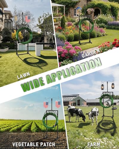 5-Spike Garden Hose Holder Freestanding with 2 Shepherds Hooks - color: Upgraded Hose Holder