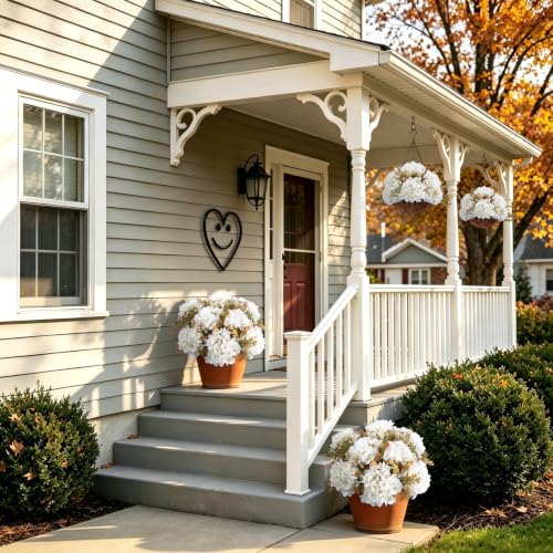 Artificial Hydrangea Flowers with Eucalyptus for Outdoor Fall Decorations - color: Fall White