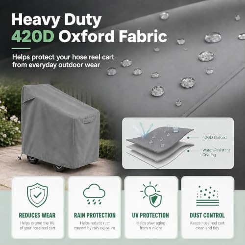 Hose Reel Cart Cover 420D Buckle Vent Handles Fit - color: Medium - Hose Reel Cart Cover