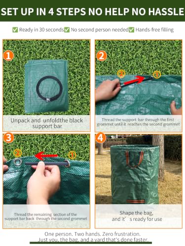 3 Pack 109Gal Tear-Resistant Reusable Yard Waste Bags with Gloves
