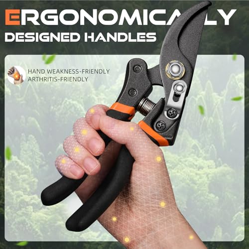 DECERK® 8.5" Professional Pruning Shears, Effortlessly Prunes 3/4" Branches - color: Black Orange