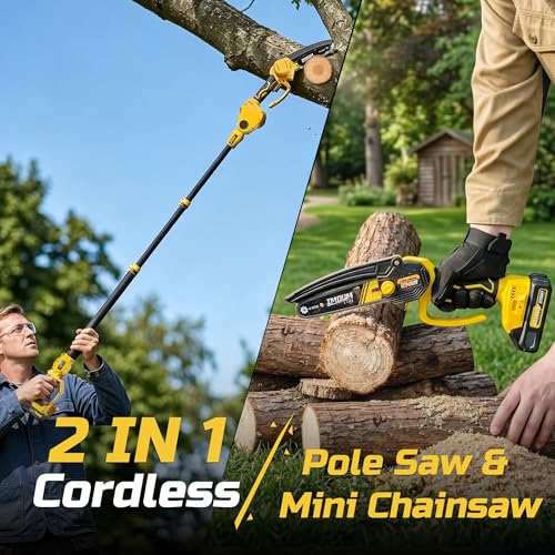 6-Inch Electric Pole Saws for Tree Trimming, 2-in-1 Cordless Mini Chainsaw - color: Yellow 6 Inch
