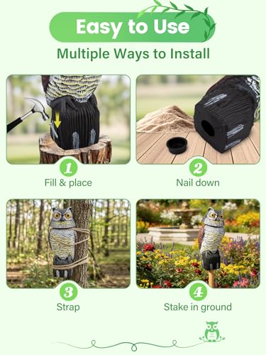 Owl Decoys to Scare Birds Squirrels Away, 360 Rotating Head Activated