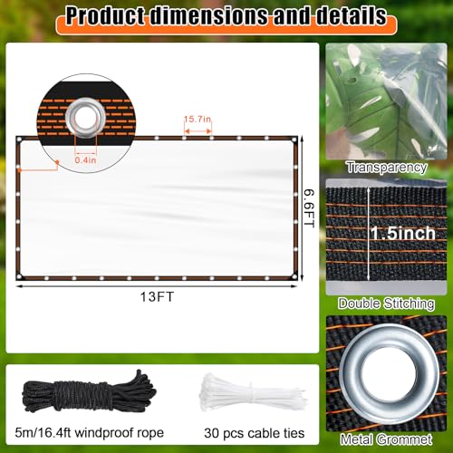 6.6x13FT Heavy Duty Clear Waterproof Tarp,Outdoor Garden Rainproof Covering - size: 6.6 x 13 FT