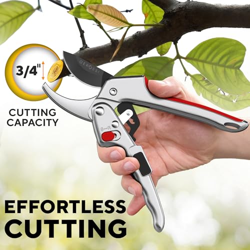 Gerossi Ratchet Pruning Shears Heavy Duty, Hand Pruners for Gardening - color: Silver-red