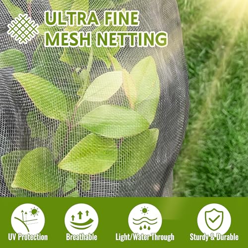 2 Pack Fruit Tree Netting Bags with Zipper and Drawstring, 6 x 6ft Ultra Fine Mesh Garden Netting Plant Cover, Bird Netting for Blueberry Bushes, Fruit Trees, Flowers (Black, 6 x 6 ft) - color: Black, size: 6 x 6 ft