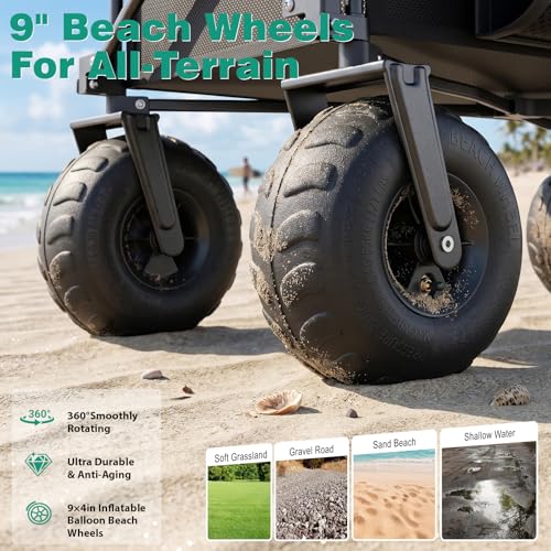 SUNNYFEEL Beach Wagon with Big Wheels for Sand - 300L Large Capacity - color: Black