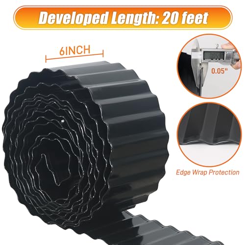 Quibbay Corrugated Metal Garden Edging, 6"20Ft Landscape Border for Lawn, Flower Bed and Garden, Sturdy Galvanized Steel Yard, Flexible for DIY Landscaping and Yard, Black - color: Black, size: 6 Inch × 20FT