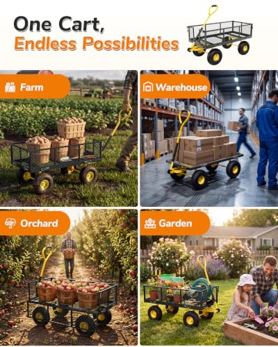 Firstness 900 Lbs Heavy Duty Metal Garden Wagon Cart, Black - color: Black, size: 900 Lbs