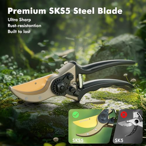 RESTMO Pruning Shears, 8.6 Inch, Titanium Blade, Bypass, Black - size: Garden Pruning Shears(Black)