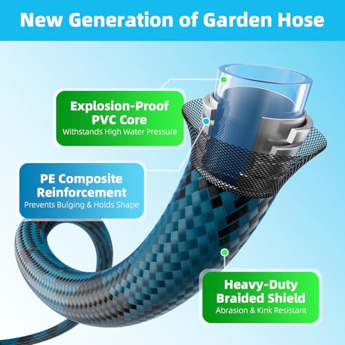 Garden Hose, Non-Expandable Water Hose 25 ft, Flexible, Kink & Leak Proof Water Pipe with 10-Function Spray Nozzle, Lightweight Outdoor Hose for Yard, Lawn, Car Wash, RV and Home Use - size: 25FT