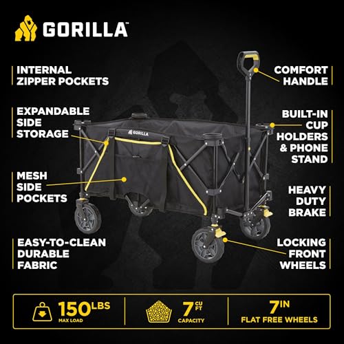Gorilla Carts Collapsible Folding Outdoor Utility Wagon, 7 Cu Ft, Black - color: Black