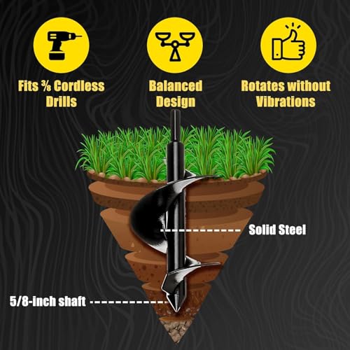 Power Planter Bulb Auger & Bedding Plant Tool - 3"x7" Garden Auger Drill Bit with 3/8" Non-Slip Hex Drive, Hand-Welded Planting Auger Gardening Drill, Earth Auger Digging Tools, Up to 6" Deep (Lime) - color: Lime