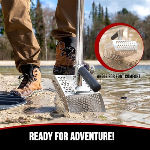 Sand Scoop for Metal Detecting, Stainless Steel Metal Detector Scoop with Long Steel Handle, Sand Sifter for the Beach, Metal Detector Accessories, Metal Detecting Shovel, Sand Flea Rake for Beach - style: Sand Scoop with Stainless Steel Handle