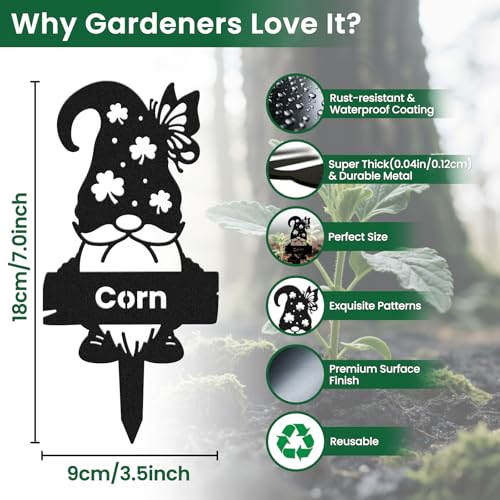 CUTHOLLOW 8PCS Gnome Vegetable Garden Plant Markers, Metal Plant Labels - style: Gnome with Vegetable