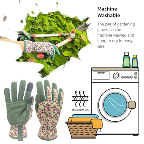 Cute Pattern Gardening Gloves,Thornproof Garden Glove,Gardener Gift - color: 1 Pair Per Pack-green+pink, size: Small
