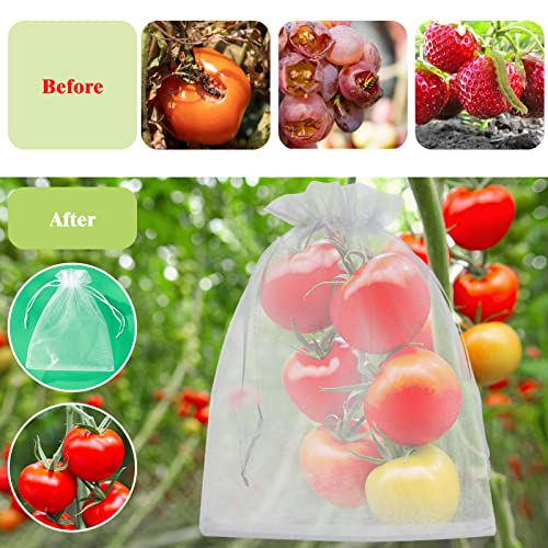 50 Pcs Fruit Protection Bags, 8x12 White Fruit Netting Bags for Fruit Trees Fruit Cover Mesh Bag with Drawstring, Netting Barrier Bags for Grapes Mango Fruit Trees Veggies Garden - color: White 8x12