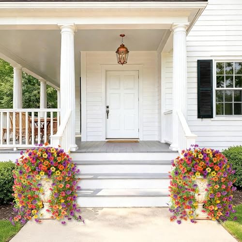 Hommyea Artificial Fake Fall Flowers Plants for Outdoors Mums Home Decor - color: Purple, Rose, Orange, Yellow