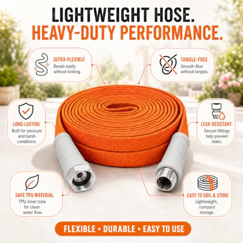 Garden Hose 100ft with Upgraded Hard Grip,Ultra-Light&Flexible Water Hose,Durable All-Weather,Made of TPU,Drinking Water Safe,Easy to Store&Coil,Kink-Free,Ideal for Camping,Car Wash,Yard,Garden,Orange - color: Orange, size: 100FT-TPU