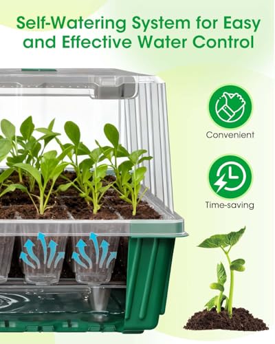 2PCS 120 Cell Self-Watering Seed Starter Tray Kit with Grow Light Humidity Dome,120-Cell Large Plant Seedling Tray, 3 Color Growing Light, Seed Starting Trays for Plant Germination(2PCS, 120 Cell)
