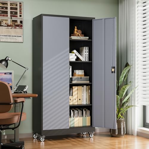 Letaya Metal Garage Storage Cabinets with Lock Door and Adjustable Shelves, Steel Tool Cabinets for Home,Office,Warehouse Organisieren (Black Grey, 74.41" H) - color: Black Grey, size: 16"D x 32"W x 74.41"H