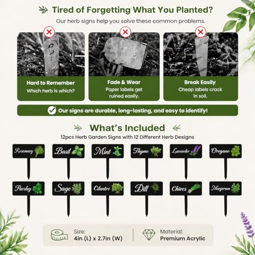 Acrylic Plant Labels 12 Styles with Herb Names for Garden Herbs - color: Black, size: 2.7 x 4 inch