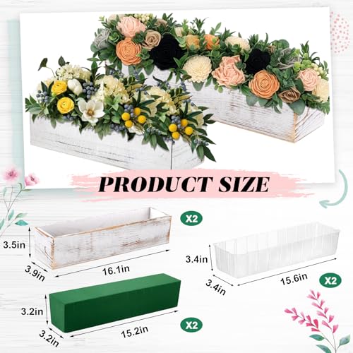 Dandat 2 Set Rectangle Wooden Planter Wood Boxes for Centerpieces White - color: White, size: 16 x 4 Inch