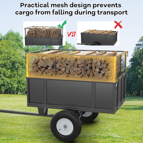 GarveeLife Heavy Duty 750 lbs Steel Garden Dump Cart for ATV/UTV – 17 Cu Ft Utility Trailer – Removable Sides, Pneumatic Tires, Quick-Dump – Yard Cart for Lawn Tractor, Mower, Farm & Landscaping - color: 750ibs - Black