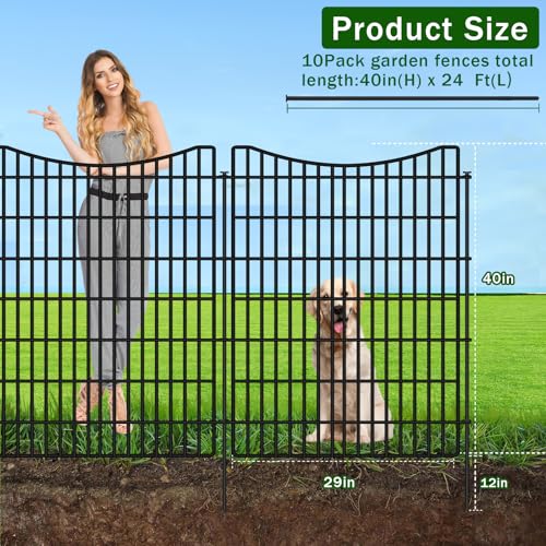 10 Panels No Dig Outdoor Garden Fence for Yard, 40 in(H) X 23.6 ft(L) Animal Barrier Fence, Tall Metal Garden Fence Panels, Temporary Fence Outdoor for Yard, Dog, Rabbits - size: 40 in(H)