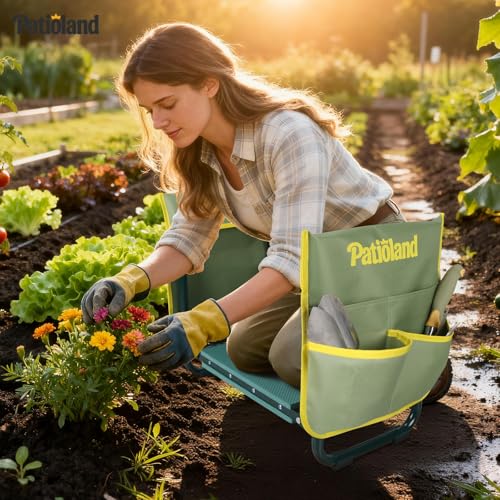 Garden Kneeler and Seat, Gardening Workseat with Tool Pouch - color: Green-modle a