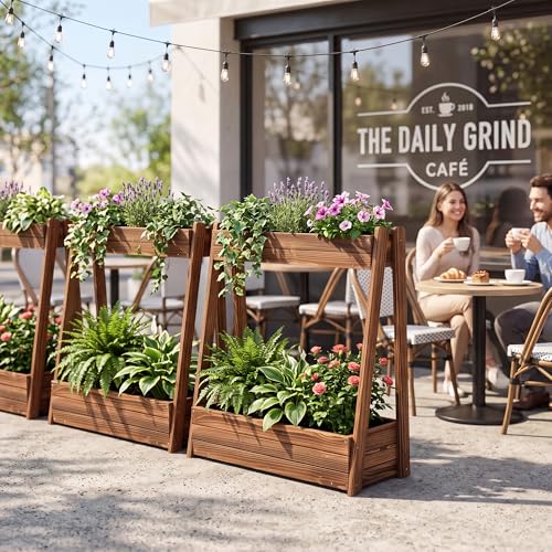36" 2-Tier Freestanding Elevated Wooden Raised Garden Bed - color: 36" H Garden Bed-carbonized Wood Color
