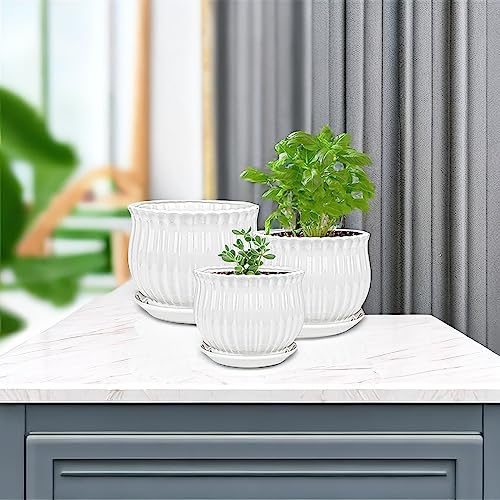 Yesland 3 Pack Ceramic Planter Pots, 3.9"/5.3"/6.7" Modern Round Flower Pots with Drainage Holes & Saucers, Small Indoor Planters for Succulent Cactus, Home Decor Gift