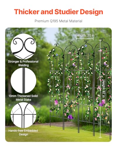 VEVOR Garden Trellis for Climbing Plants, 87 x 20 in, 4 Packs Rustproof Metal Garden Flower Trellis, Outdoor Climbing Rose Cucumbers Support, Decorative Clematis Trellis for Courtyards Lawns - size: 87''H x 20''W, style: 4Packs
