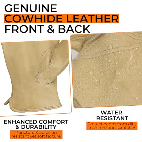 HANDLANDY Leather Gardening Gloves, Leather Work Gloves for Men Women - color: Coffee Cream (1 Pair), size: Medium