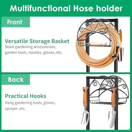 TomCare Garden Hose Holder, 4 Spikes Water Hose Hanger for 160FT Hose - color: Matte Black
